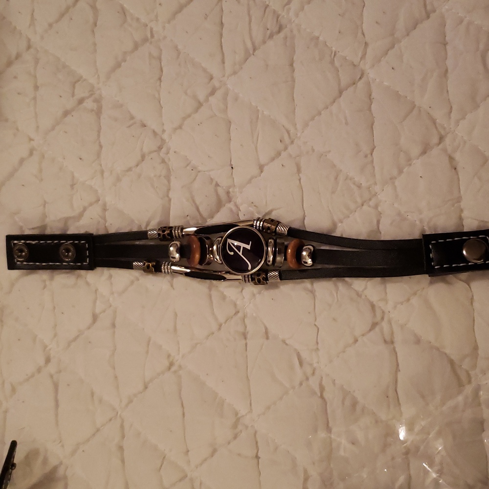 New Unisex PU Leather Bangle Bracelet. LETTER A.